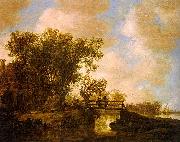 Jan van  Goyen Two Men on a Footbridge Over a Stream oil on canvas